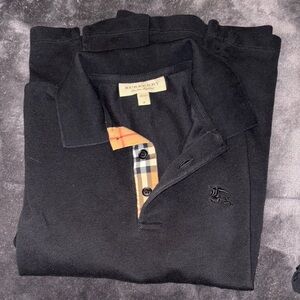 Burberry Black Polo Shirt with Plaid Accent